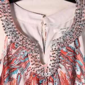 Studio One New York Red and Teal Paisley High Low Maxi Dress